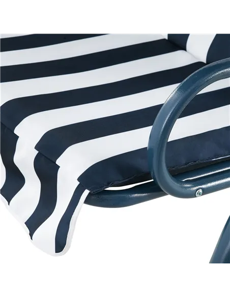 Outsunny 3 Seater Garden Swing Seat Chair Outdoor Bench with Adjustable Canopy and Metal Frame, Blue Stripes