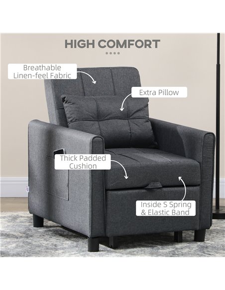 HOMCOM Linen-Look Single Chair Bed - Grey