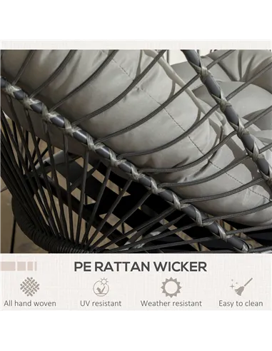 Outsunny Outdoor PE Rattan Swing Chair with Foldable Basket and Cushion, Garden Patio Hanging Egg Chair with Metal Stand, Headre