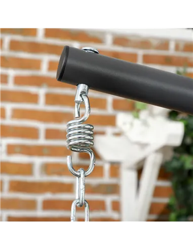 Outsunny Outdoor PE Rattan Swing Chair with Foldable Basket and Cushion, Garden Patio Hanging Egg Chair with Metal Stand, Headre