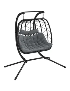 Outsunny Two-Seater Steel Frame Hanging Egg Chair - Black