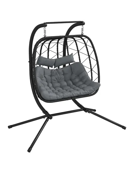 Outsunny Two-Seater Steel Frame Hanging Egg Chair - Black
