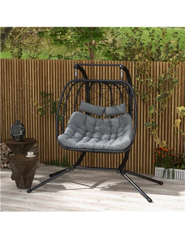 Outsunny Two-Seater Steel Frame Hanging Egg Chair - Black