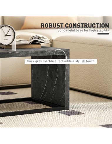HOMCOM Coffee Tables Set of 2, Industrial Nest of Tables with Metal Frame for Living Room Bedroom, Dark Grey Marble Effect