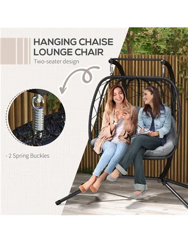 Outsunny Two-Seater Steel Frame Hanging Egg Chair - Black