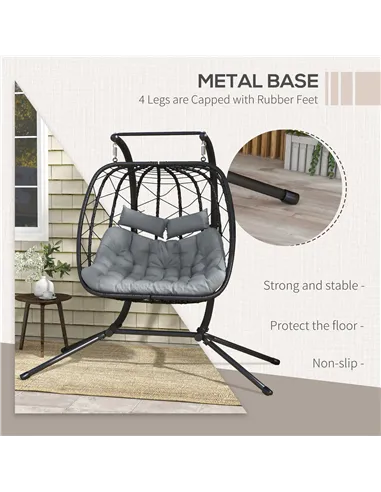 Outsunny Two-Seater Steel Frame Hanging Egg Chair - Black