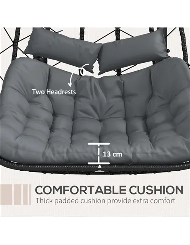 Outsunny Two-Seater Steel Frame Hanging Egg Chair - Black