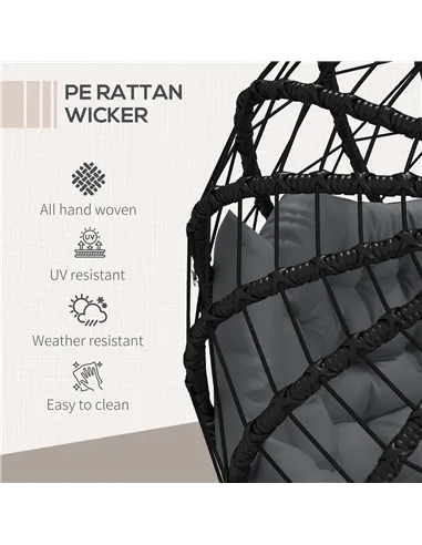 Outsunny Two-Seater Steel Frame Hanging Egg Chair - Black