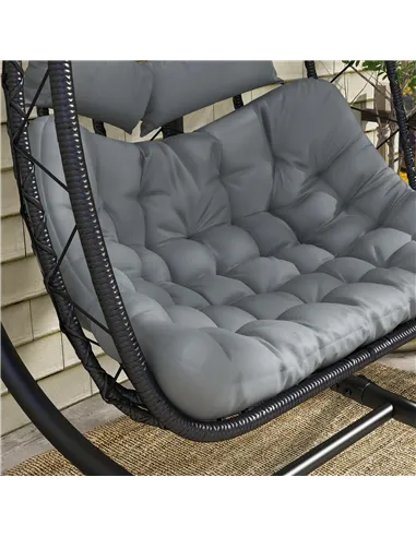Outsunny Two-Seater Steel Frame Hanging Egg Chair - Black