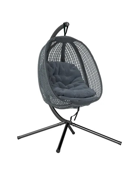 Outsunny Outdoor Swing Chair with Thick Padded Cushion, Patio Hanging Chair with Metal Stand, Egg Chair with Foldable Basket, Cu