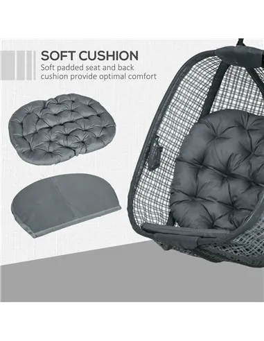 Outsunny Outdoor Swing Chair with Thick Padded Cushion, Patio Hanging Chair with Metal Stand, Egg Chair with Foldable Basket, Cu