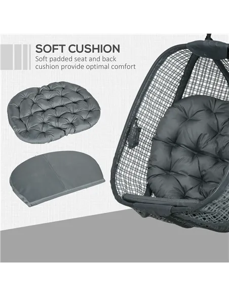 Outsunny Outdoor Swing Chair with Thick Padded Cushion, Patio Hanging Chair with Metal Stand, Egg Chair with Foldable Basket, Cu