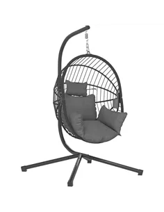 Outsunny Metal Stand Hanging Egg Chair, with Full Body Padded Seat - Grey