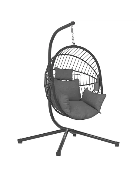 Outsunny Metal Stand Hanging Egg Chair, with Full Body Padded Seat - Grey