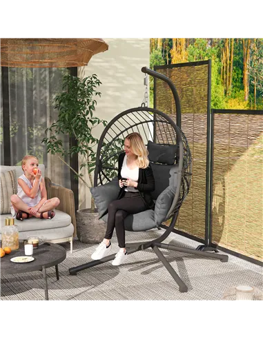 Outsunny Metal Stand Hanging Egg Chair, with Full Body Padded Seat - Grey