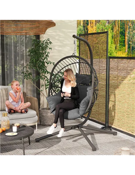 Outsunny Metal Stand Hanging Egg Chair, with Full Body Padded Seat - Grey