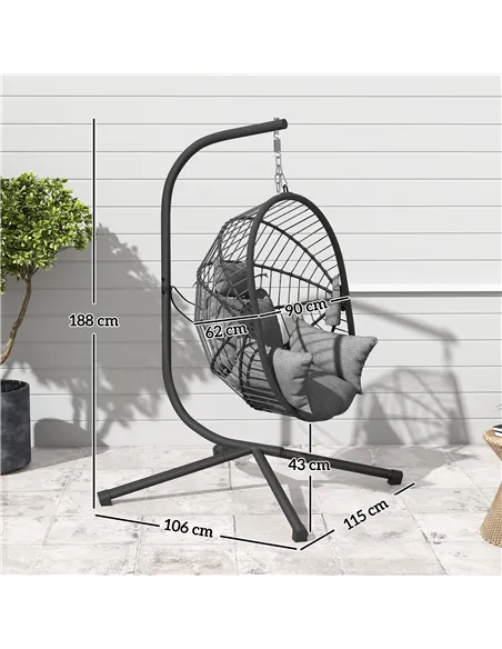 Outsunny Metal Stand Hanging Egg Chair, with Full Body Padded Seat - Grey