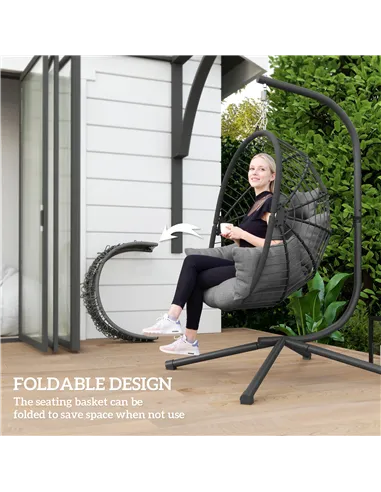 Outsunny Metal Stand Hanging Egg Chair, with Full Body Padded Seat - Grey