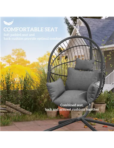 Outsunny Metal Stand Hanging Egg Chair, with Full Body Padded Seat - Grey