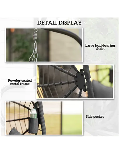 Outsunny Metal Stand Hanging Egg Chair, with Full Body Padded Seat - Grey