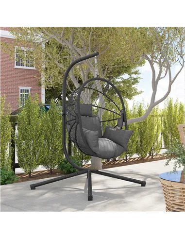 Outsunny Metal Stand Hanging Egg Chair, with Full Body Padded Seat - Grey