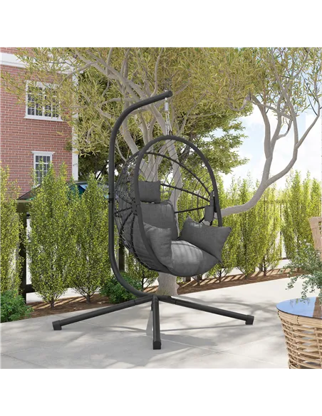 Outsunny Metal Stand Hanging Egg Chair, with Full Body Padded Seat - Grey