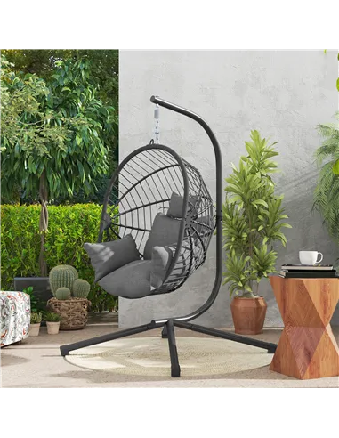 Outsunny Metal Stand Hanging Egg Chair, with Full Body Padded Seat - Grey