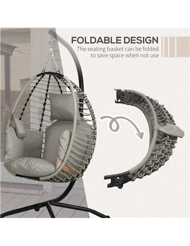 Outsunny Single Rattan Hanging Egg Chair, with Seat Cushion - Grey