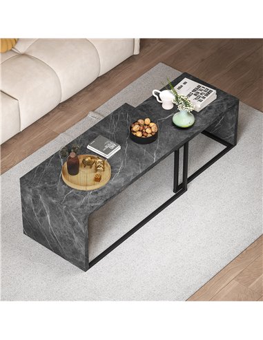 HOMCOM Coffee Tables Set of 2, Industrial Nest of Tables with Metal Frame for Living Room Bedroom, Dark Grey Marble Effect