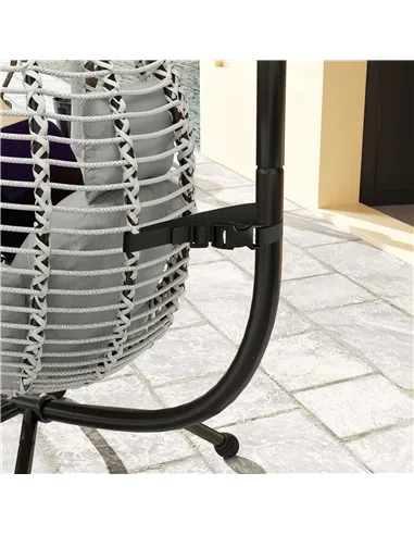 Outsunny Single Rattan Hanging Egg Chair, with Seat Cushion - Grey
