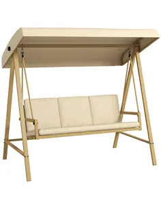 Outsunny Three-Seat Garden Swing Chair, with Adjustable Canopy - Beige