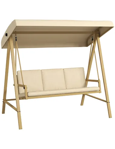 Outsunny Three-Seat Garden Swing Chair, with Adjustable Canopy - Beige