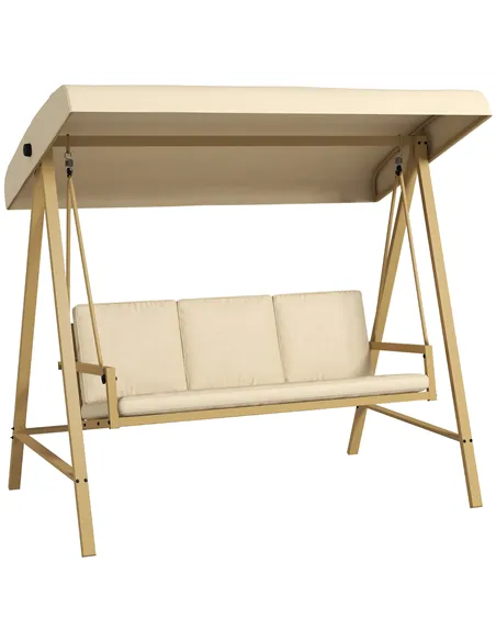 Outsunny Three-Seat Garden Swing Chair, with Adjustable Canopy - Beige