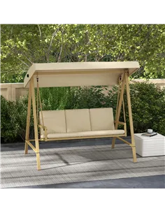 Outsunny Three-Seat Garden Swing Chair, with Adjustable Canopy - Beige 2