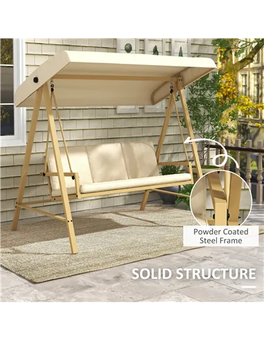 Outsunny Three-Seat Garden Swing Chair, with Adjustable Canopy - Beige