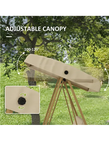 Outsunny Three-Seat Garden Swing Chair, with Adjustable Canopy - Beige