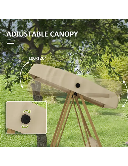 Outsunny Three-Seat Garden Swing Chair, with Adjustable Canopy - Beige