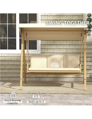 Outsunny Three-Seat Garden Swing Chair, with Adjustable Canopy - Beige