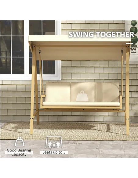 Outsunny Three-Seat Garden Swing Chair, with Adjustable Canopy - Beige
