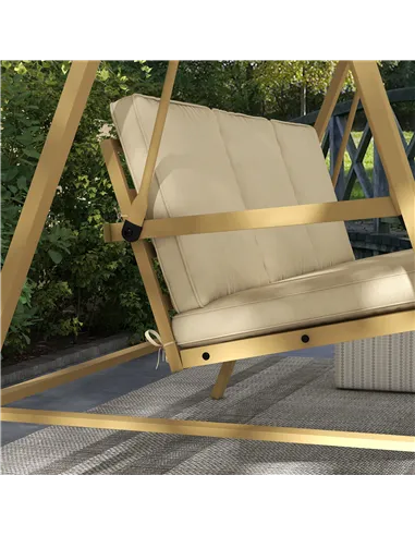 Outsunny Three-Seat Garden Swing Chair, with Adjustable Canopy - Beige