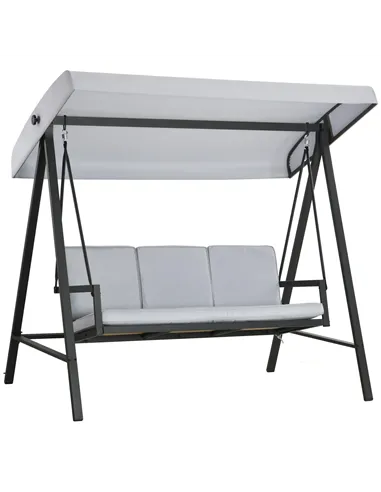 Outsunny Three-Seat Garden Swing Chair, with Adjustable Canopy - Grey