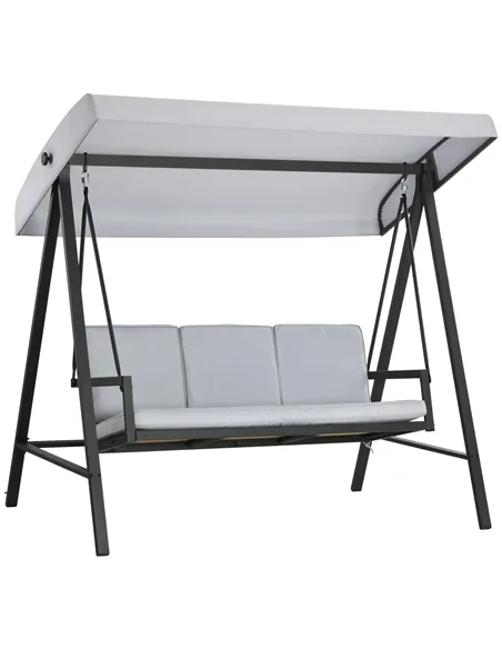Outsunny Three-Seat Garden Swing Chair, with Adjustable Canopy - Grey