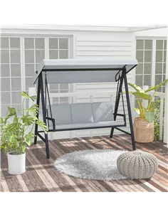 Outsunny Three-Seat Garden Swing Chair, with Adjustable Canopy - Grey 2