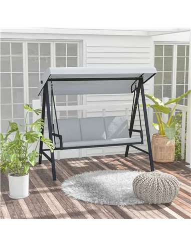 Outsunny Three-Seat Garden Swing Chair, with Adjustable Canopy - Grey