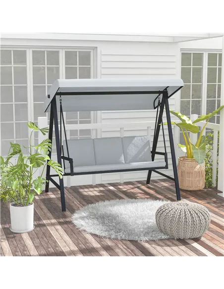 Outsunny Three-Seat Garden Swing Chair, with Adjustable Canopy - Grey