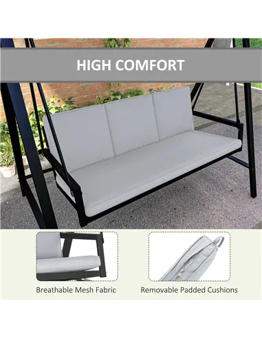 Outsunny Three-Seat Garden Swing Chair, with Adjustable Canopy - Grey