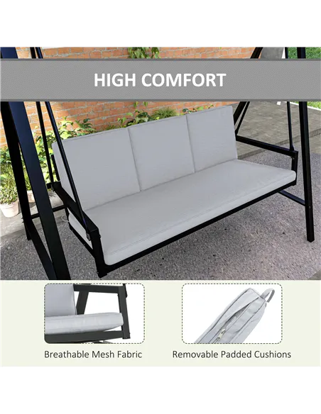 Outsunny Three-Seat Garden Swing Chair, with Adjustable Canopy - Grey