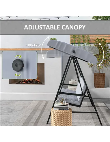 Outsunny Three-Seat Garden Swing Chair, with Adjustable Canopy - Grey