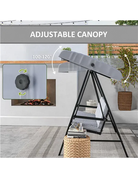 Outsunny Three-Seat Garden Swing Chair, with Adjustable Canopy - Grey
