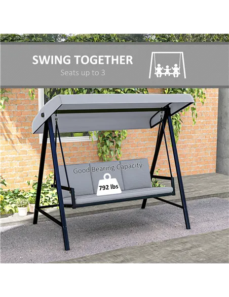 Outsunny Three-Seat Garden Swing Chair, with Adjustable Canopy - Grey